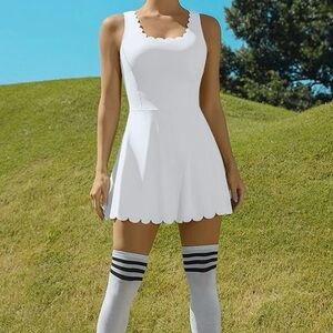 Attraco White Scalloped Hem Golf Tennis Pickleball Sports Dress Medium Preppy